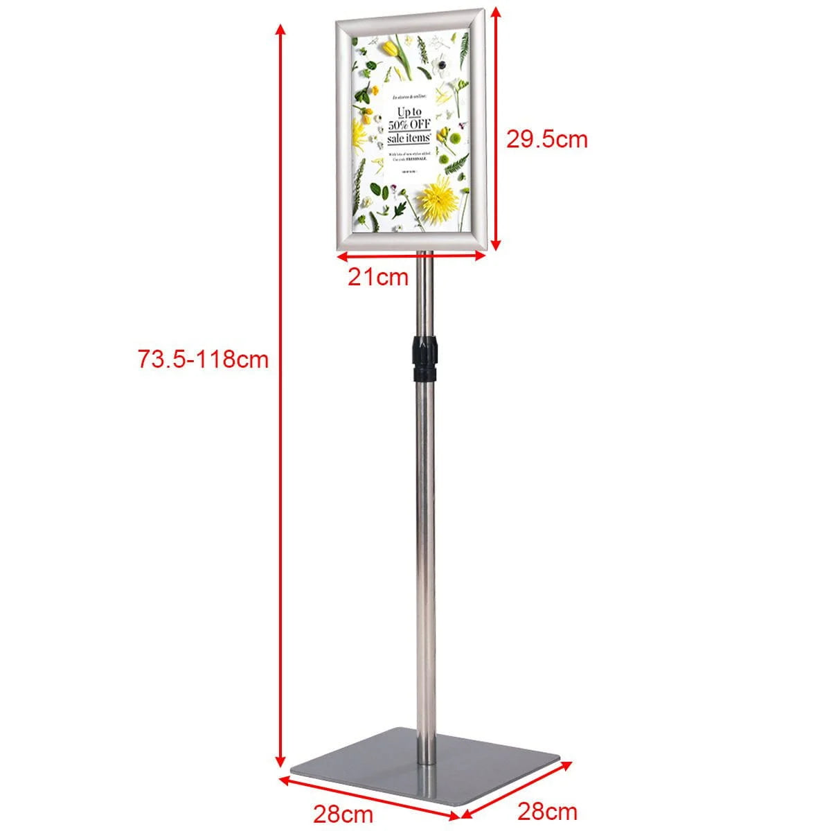 Coast Posterstandaard - Verstelbaar & Weerbestendig - Tot. 118cm Hoog - 28 x 28 cm - Zilver