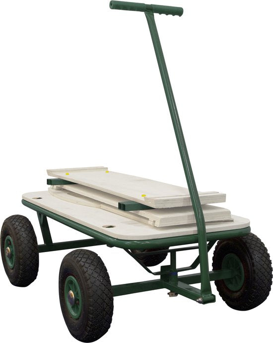 Sunny Billy Beach Wagon Bolderkar Groen - Blank hout - Bolderwagen met luchtbanden - 94x61x97cm
