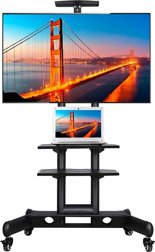 Yaheetech Tv-standaard op wieltjes 32-75 inch - Verstelbaar - 3 legplanken - Zwart - 82 x 57,5 x 196,5 cm