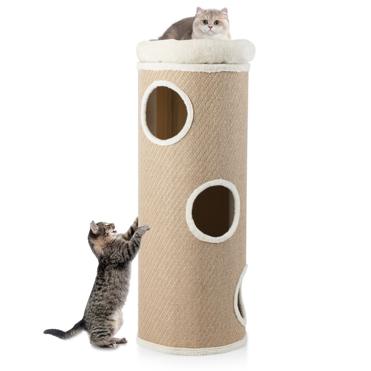 Coast Kattenhuis met Vier Verdiepingen - Pluche Bed - Sisal Krabpalen - Bruin 43 x 43 x 113 cm