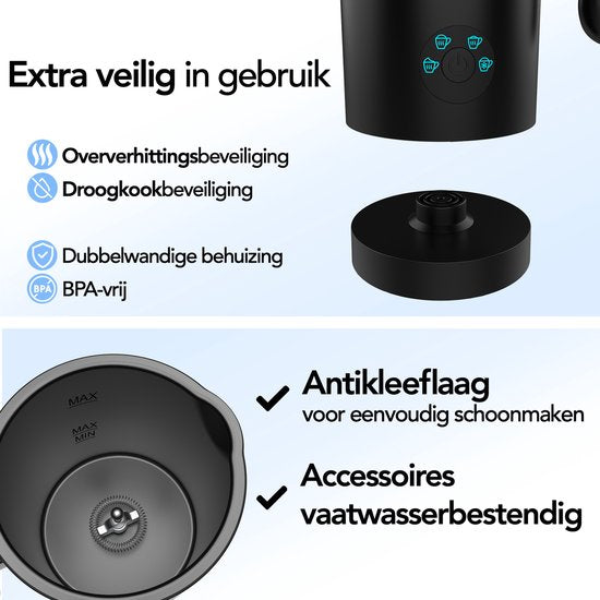 Aviro Melkopschuimer Met Schenktuit - Elektrisch - 300ML - 4-in-1 - Melkschuimer - Melkklopper - Milk Frother - Zwart