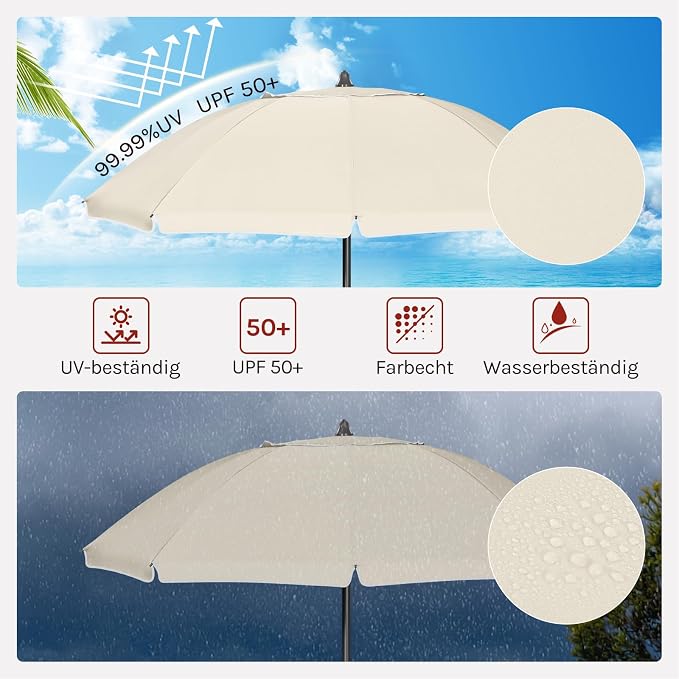 Woltu Balkonparasol Ø155 cm - Beige - UPF 50+ UV-Bescherming - In Hoogte Verstelbaar & Kantelbaar - Draagbare Parasol voor Balkon, Tuin en Strand