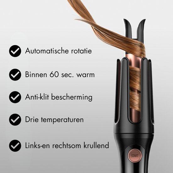 Sansbeauté Automatische Krultang - Keramische Haarkruller - Haarkrultang - Hair Curler - Haarstyler - Wavy Hair - Curling Iron - Krulborstel Roterend - Golvenkrultang - Wave Krultang
