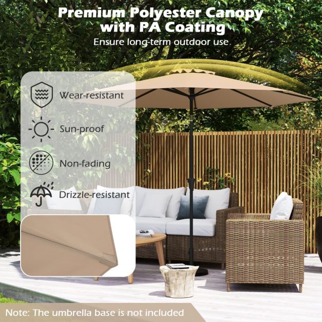 Coast Terrasparasol 303 cm Bruin – Kantelbare Parasol met Zwengel & 8 Baleinen Dubbelgelaagd voor Tuin, Terras & Zwembad