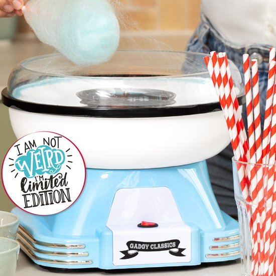 Gadgy Suikerspinmachine Retro Blauw - Met 10 Stokjes en Maatlepel - Suikerspinmakers - Snoep - Kinderfeestje