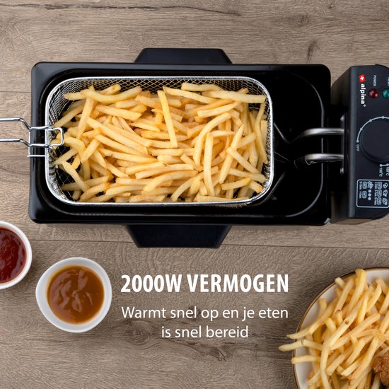 alpina Friteuse - Frituurpan - 3 Liter - 2000 Watt - Roestvrij Staal - Met Thermostaatknop