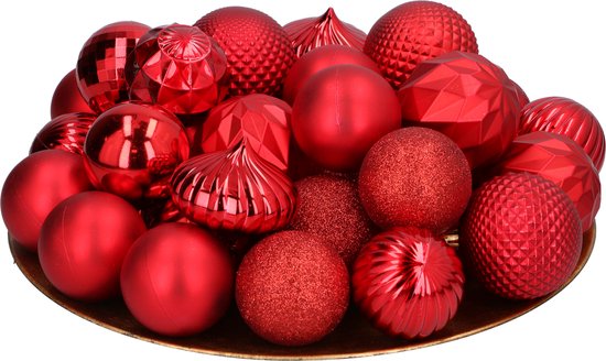 Giftsome Rode Kerstballen Set - 60 Stuks Kunststof Kerstballen - 6/7 cm