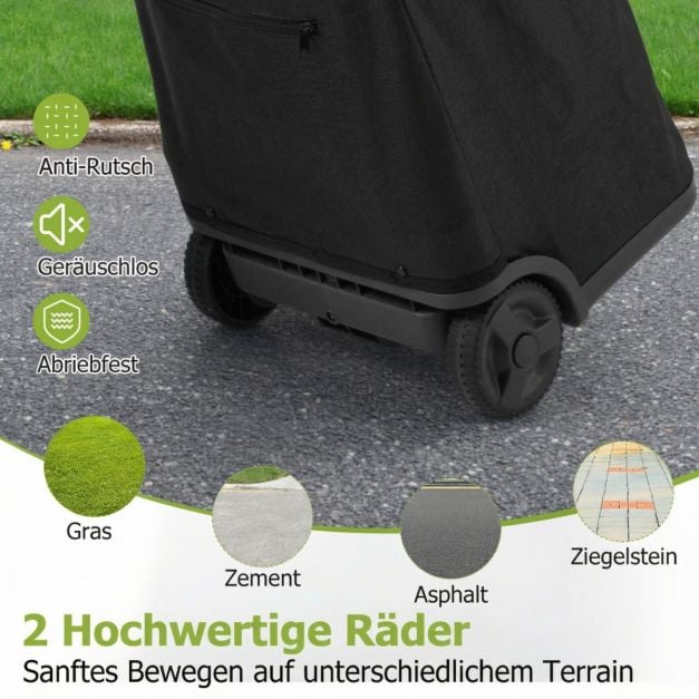 Coast Boodschappentrolley Zwart – Opvouwbare 50L Winkelwagen met 3 Vakken en Verstelbare Handgreep – 40 x 36 x 58/90 cm