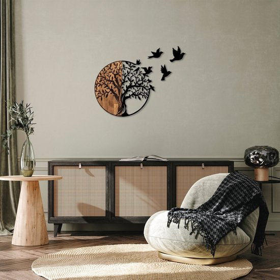 Woondecoratie - Decoratief Houten Wandaccessoire Zwart Walnoot - Prachtige Woonaccessoire - Afmetingen 92x3x71cm