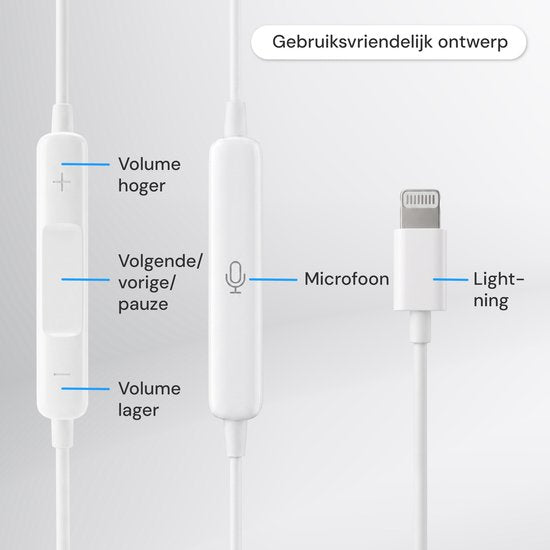 Nuvance Oortjes met Draad - Geschikt voor Lightning - In-Ear Oordopjes met Draad - Bedrade Oordopjes met Microfoon - Wit