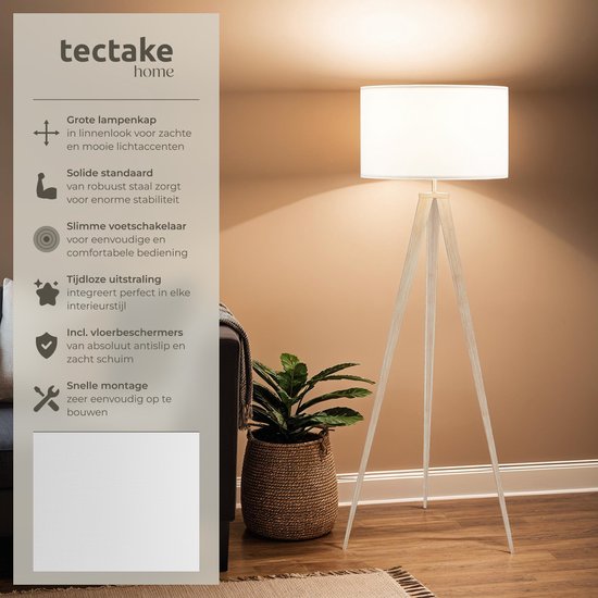 tectake Lunaris Vloerlamp – Driepoot – Linnenlook Lampenkap – E27 – 158 cm