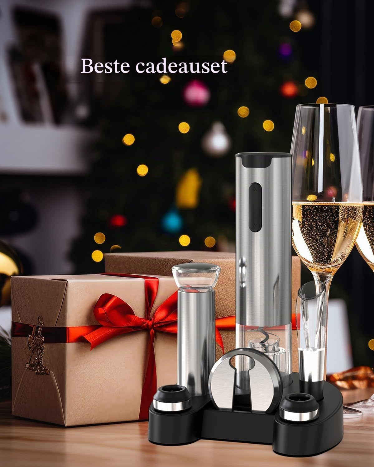 Circle Joy Elektrische wijnopenerset - Oplaadbaar met laadstation - Zilver