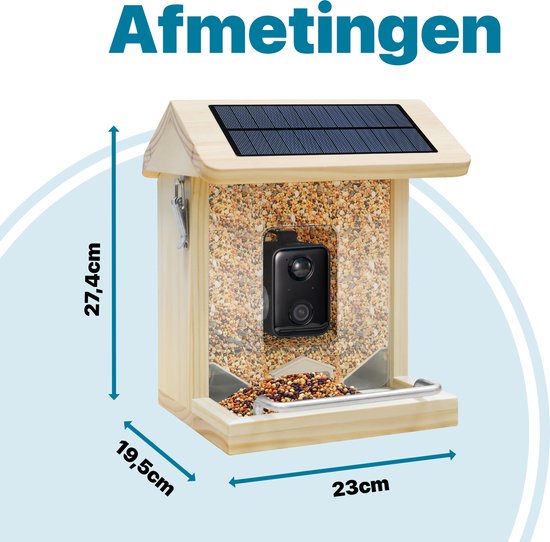BOME - Vogelvoederhuisje - Camera en Audio - AI Vogelherkenning - Hout - Dubbel zonnepaneel - Hangend