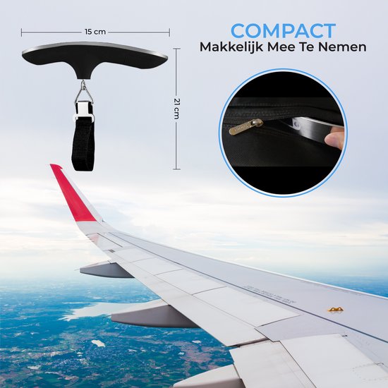 TTD® Kofferweegschaal met Verlicht Scherm - Weegcapaciteit 50 kg - Bagageweegschaal - Bagageweger - Hangweegschaal - Digital Luggage Scale - Kofferweger - Reizen met Vliegtuig - kg/g/lbs/oz - Inclusief Batterijen - Zwart