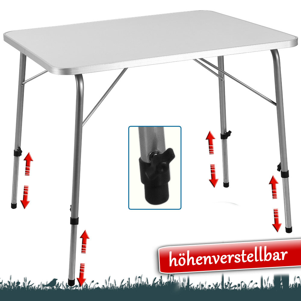 Casaria Campingtafel – Inklapbaar Verstelbaar 80 x 54 cm – Zilver Wit