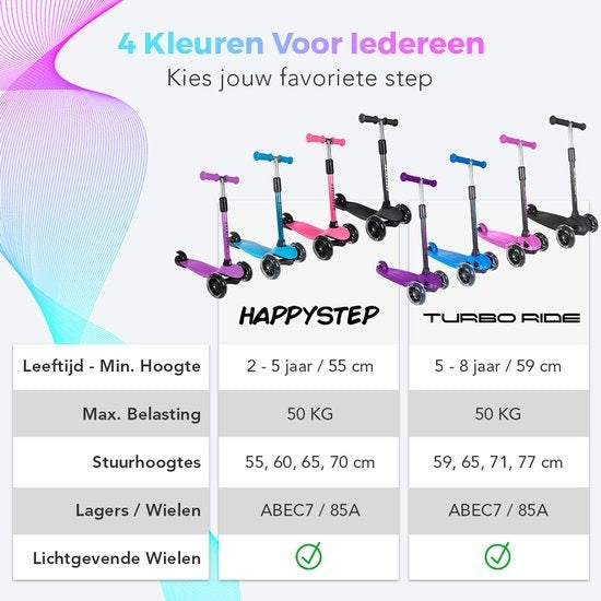 LifeGoods TurboRide Kinderstep - Step 5-8 Jaar - 3 Lichtgevende Wielen - Jongens/Meisjes - Paars