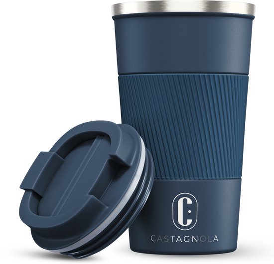 Castagnola Thermosbeker - Koffiebeker To Go - Travel Mug voor Koffie en Thee - Theebeker - 510 ML - RVS - Donkerblauw
