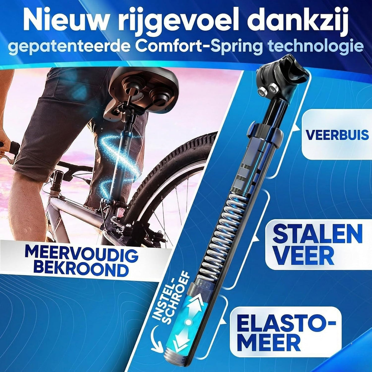 Nextcover Verende Zadelpen Comfort-Spring - 27,2-34,9 mm - Zwart