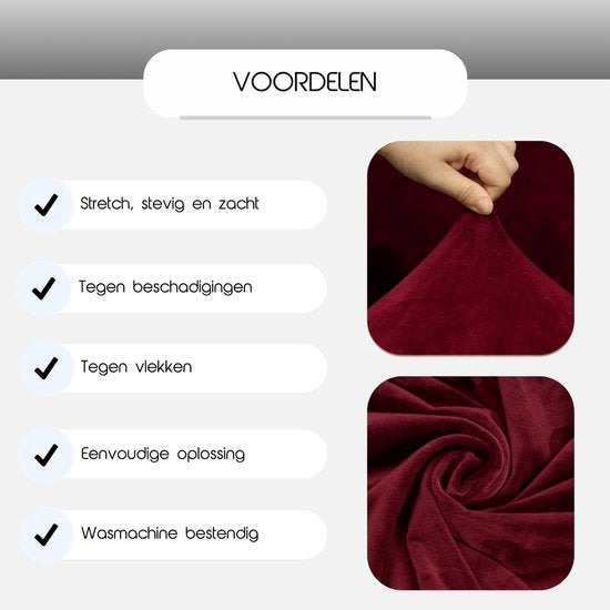 Hilvard - Bankhoes Stretch 3 zitsbanken - Zetelhoes - Bankbeschermer - Sofa Cover - Zetelbeschermer Huisdieren - Bank hoes - Wasbaar - Rood Bordeaux