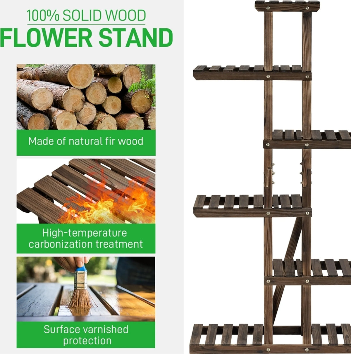 Yaheetech 6-Laags Plantenrek Voor Binnen En Buiten 140 cm Hoog – Bruin – Vurenhout En Metaal