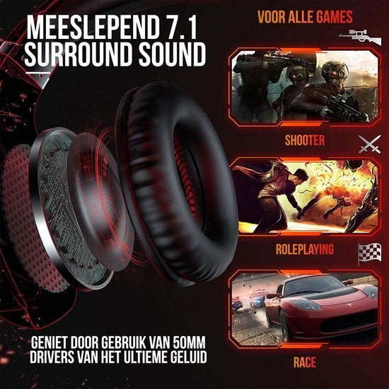 Strex Gaming Headset met Microfoon Rood - PC + PS4 + PS5 + Xbox One + Xbox Series