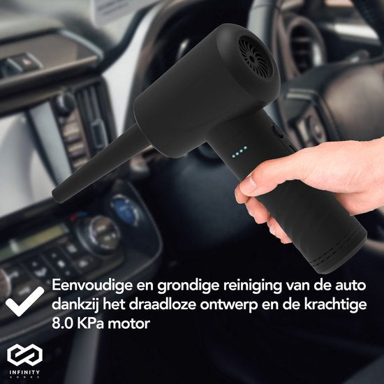 Infinity Goods 4-in-1 Luchtblazer - Perslucht - 53K RPM - Blazen En Zuigen - Gecomprimeerde Lucht - Draadloos En Oplaadbaar - Zwart
