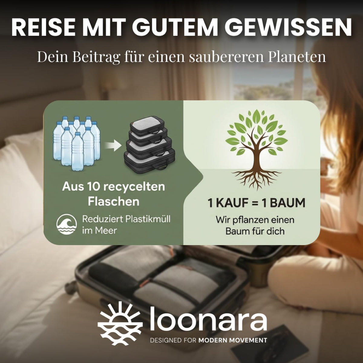 LOONARA Travel Compression Packing Cubes Set van 3 - Koffer Organizer - Compressie - Gerecycled Materiaal