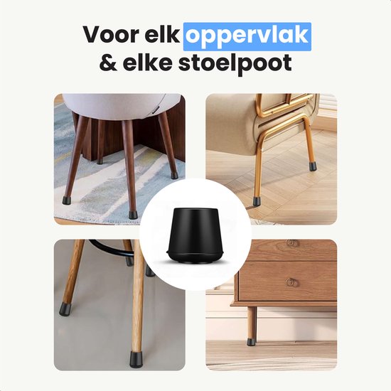 Stoelpoot beschermers - Sokken - Doppen - 32 stuks - 12-16mm - Met anti-kras vilt - Zwart - Luft