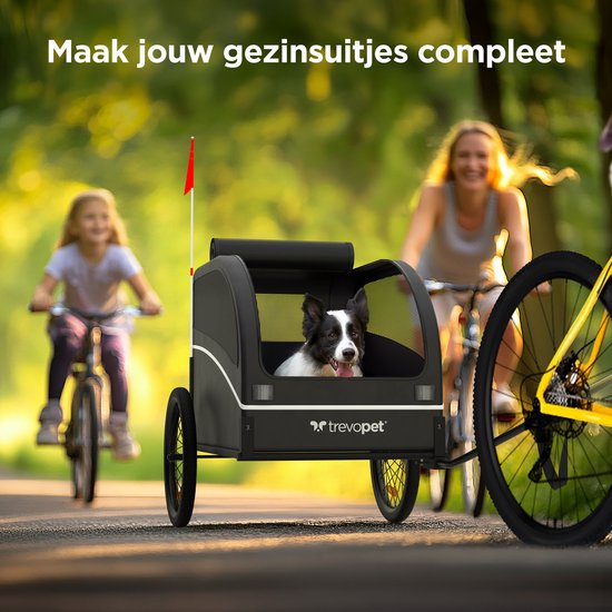 Trevopet® Hondenfietskar - Opvouwbare Fietskar Hond - Hondenkar - Geschikt voor E-Bikes - Tot 40 kg - Voor Middelgrote & Grote Honden - Zwart