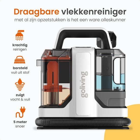 Goliving Tapijtreiniger - Reinigingsmachine - Krachtige Vlekkenreiniger - 450W Motor - Draagbare Bank Reiniger - Waterstofzuiger Met 2 Opzetstukken