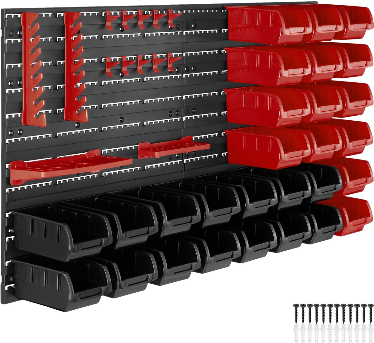 tectake werkplaats gereedschapswand - 96x17x54 cm - Zwart/Rood - 28 Opbergbakken & Wandhouders