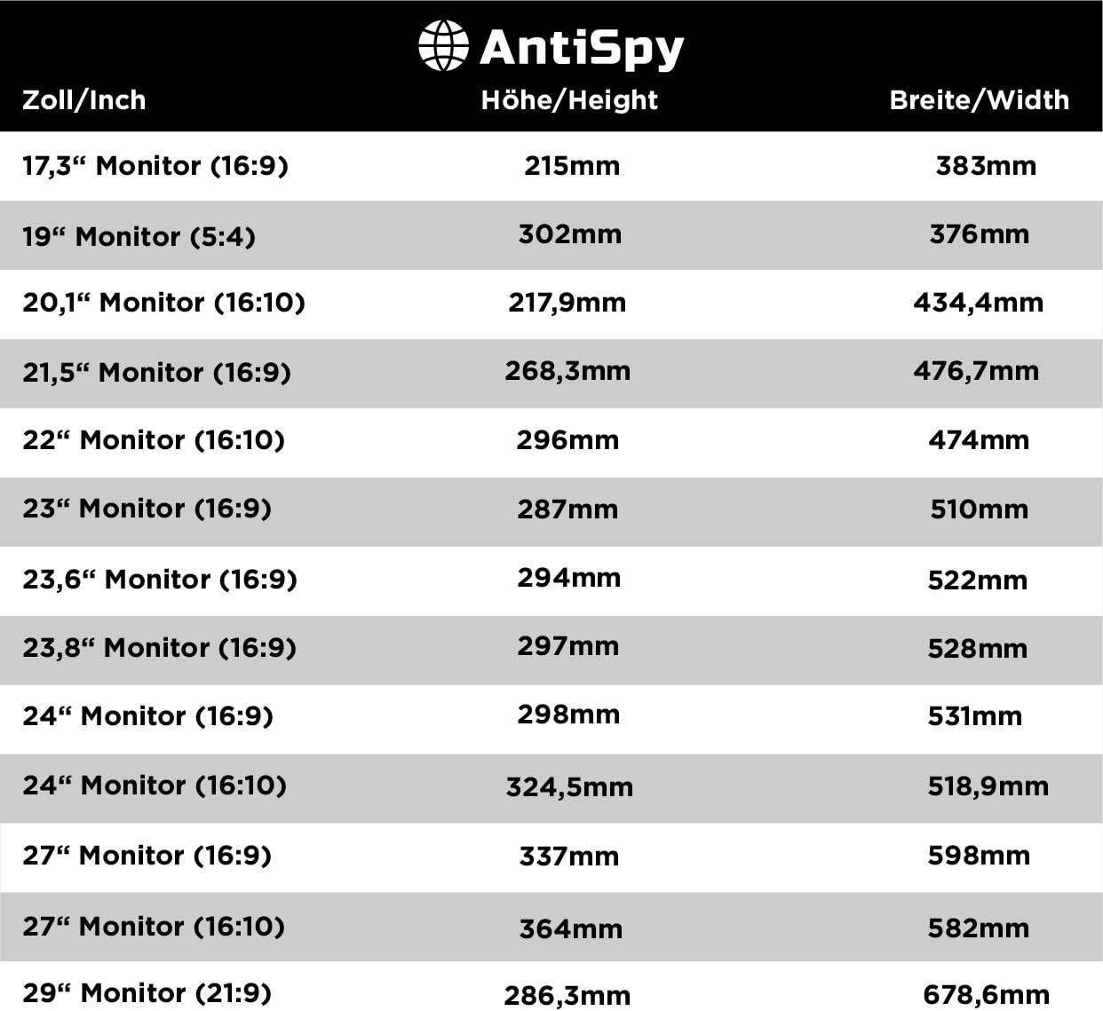 antiSpy 24.0" (16:10) grijs – privacy filter en schermbeschermer voor i-Mac, Dell, Lenovo, Samsung