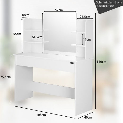 Kaptafel Lucia 108x40x139,5cm wit