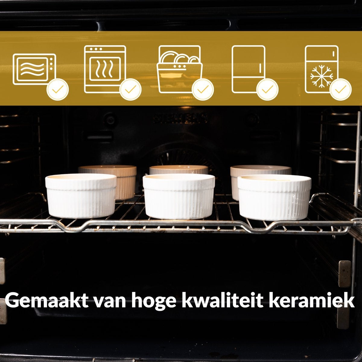 Chefarone Creme Brulee Schaaltjes - 6 Mini Ovenschalen - Ramekin Schaaltjes Keramiek - Souffleschaaltjes 200 ML - Koken met Kinderen - Toetjes Schaaltjes - Wit