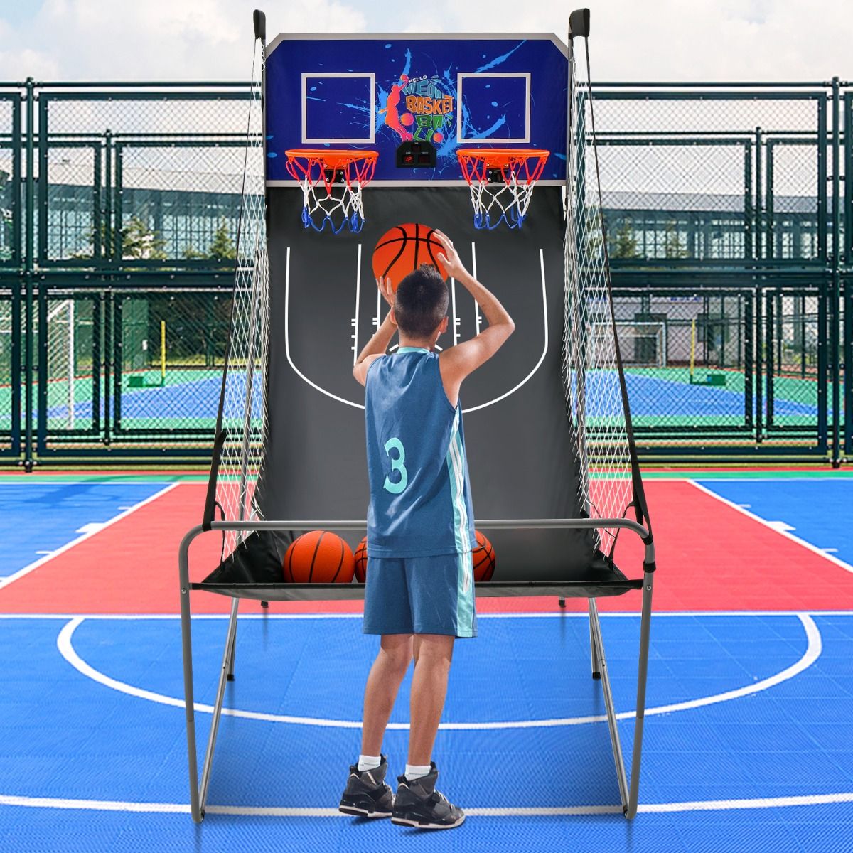 Coast Elektronisch Basketbalspel voor Binnen - Dubbel Schieten - Automatische Score - Donkerblauw + Zwart