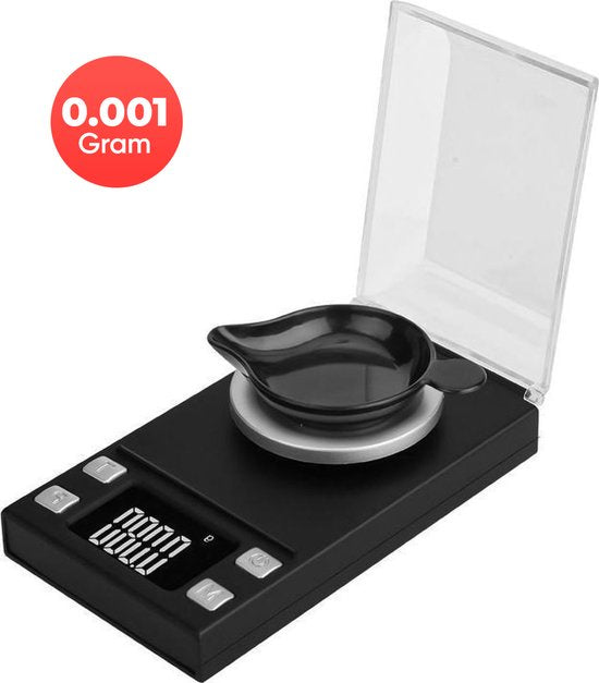 Kitchenwell digitale mini precisie keukenweegschaal - 0,001 tot 100 gram - 11.0 x 6.3 cm - pocket scale op batterij - weegschaal keuken