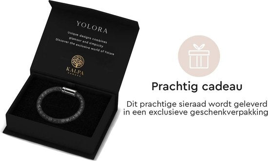Yolora Dames Mesh Armband - Kalpa Camaka Kristallen - Vrouwen Armband Zwart - Sieraden - Luxe Giftbox - Geschenkdoos - Cadeau doos - Exclusieve Geschenkverpakking - Mooie Cadeauverpakking - Moederdag Cadeautje