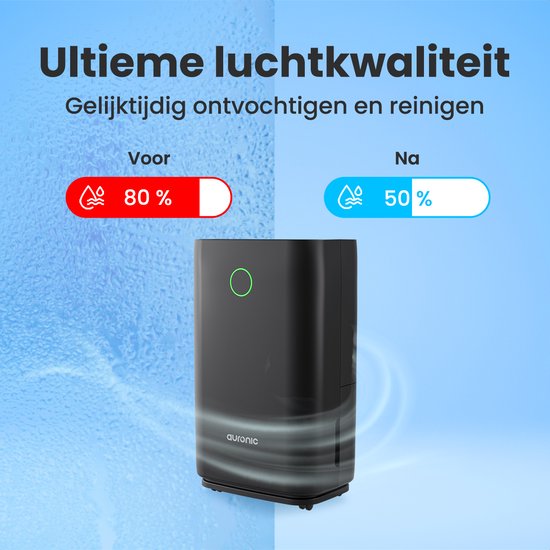 Auronic Luchtontvochtiger - Compact Series - 20L per dag - Was-droog functie - Slaapkamer, Badkamer en Woonkamer - Vochtvreter voor in Huis - Zwart