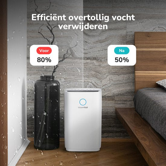 Bloomfold Luchtontvochtiger - 20L per Dag - Incl. Was-droog Functie - Geschikt voor Woonkamer, Slaapkamer, Kelder & Badkamer - Dehumidifier - Wit