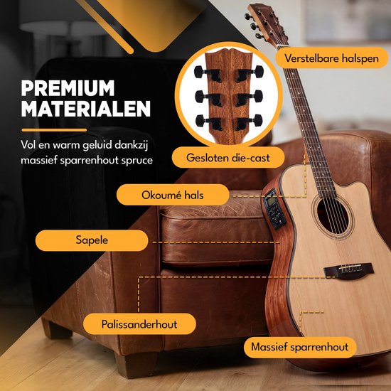 Finesse Elektrische Akoestische Gitaar met Versterker - met Videocursus - 4/4 41 inch - Accessoires - Volwassenen - Kind