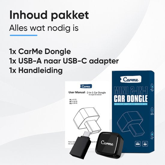 CarMe Ultra Mini 2-in-1 CarPlay Dongle - Draadloos CarPlay & Android Auto - USB-A & USB-C - Zwart