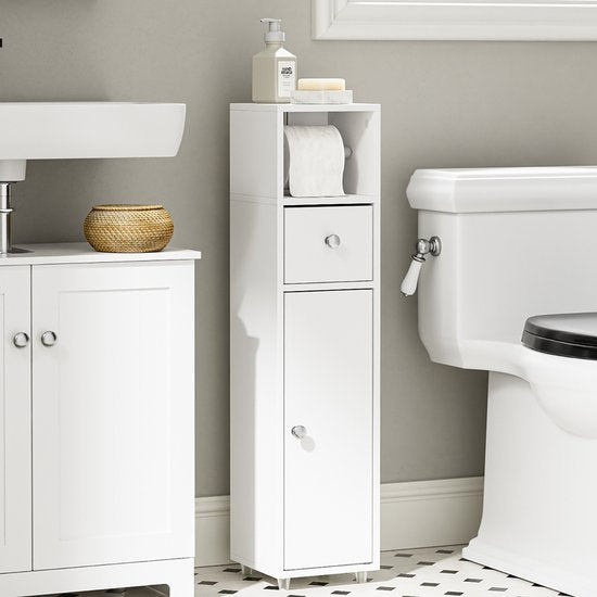 SoBuy Toiletkast BZR219-W - Wastafelkastje met WC-rolhouder - Wit - 85x20x20 cm