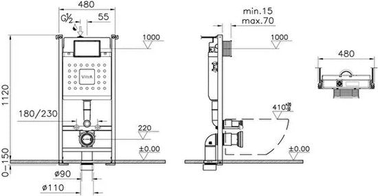 Vitra V-Fix Inbouwreservoir - 1120 x 480mm