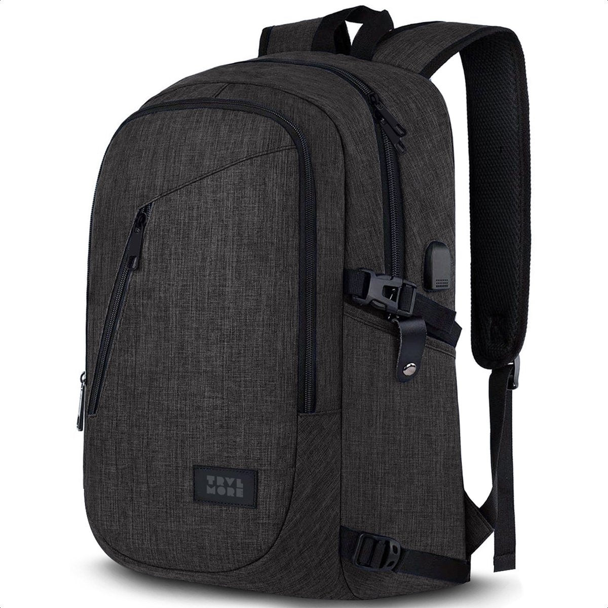 TRVLMORE Rugzak - 25L - 15,6 inch - Laptop Rugtas - Schooltas - Unisex - Spatwaterdicht Antraciet