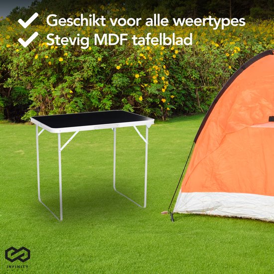 Infinity Goods Campingtafel - Inklapbaar - Tuintafel - 80x60x70 cm - Buiten/Binnen - Draaghandvat - Compact - Aluminium - Zwart