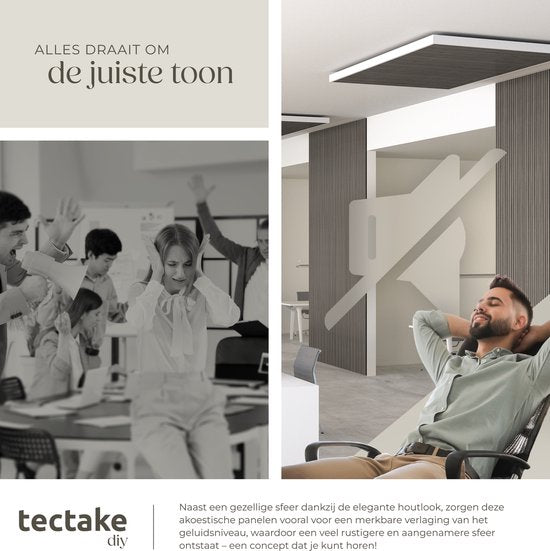 tectake® Akoestische Panelen - Set van 2 - 60 x 120 cm - 1,44 m² - Aanpasbare Grootte - Lattenwand van MDF en Houtfineer - Geluidsisolatie - Eiken Lichtgrijs