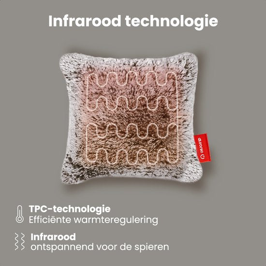 Auronic Warmtekussen - Teddy - 45x45 - Draadloos - Oplaadbaar - Elektrisch kussen - Infrarood - Grijs