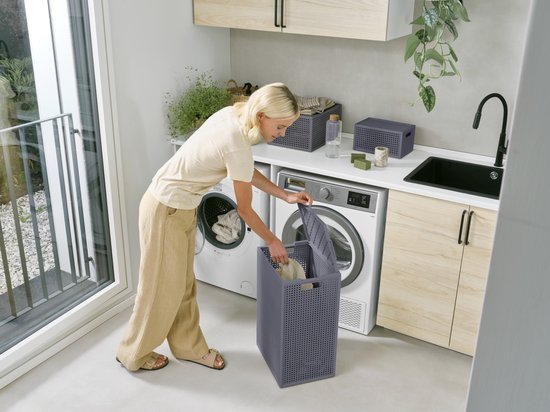 Curver Kaya Wasmand met deksel - 60L - 38x29x58,5 cm - Antraciet