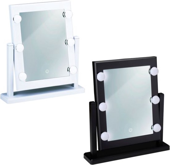 Touch of Beauty Make Up Spiegel - Spiegel met Verlichting - 6 LED Warm of Koud Wit Licht - Spiegel Staand 180 graden Kantelbaar - Make Up Spiegel met LED verlichting - Wit of Zwart Willekeurig