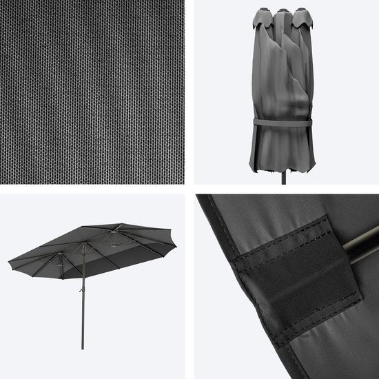 LifeGoods Dubbele Parasol - 270x460cm - Waterdicht - met Hoes - Donkergrijs